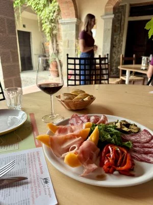 Un pranzo e una degustazione di vini deliziosi.